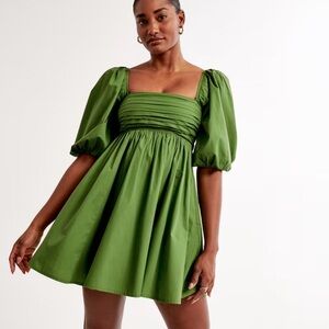 Abercrombie & Fitch Green poplin  Puff Sleeve Mini Dress size M